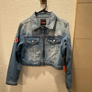Von Dutch Women not kids! Denim jacket. Women sz medium. Brand new with tags.